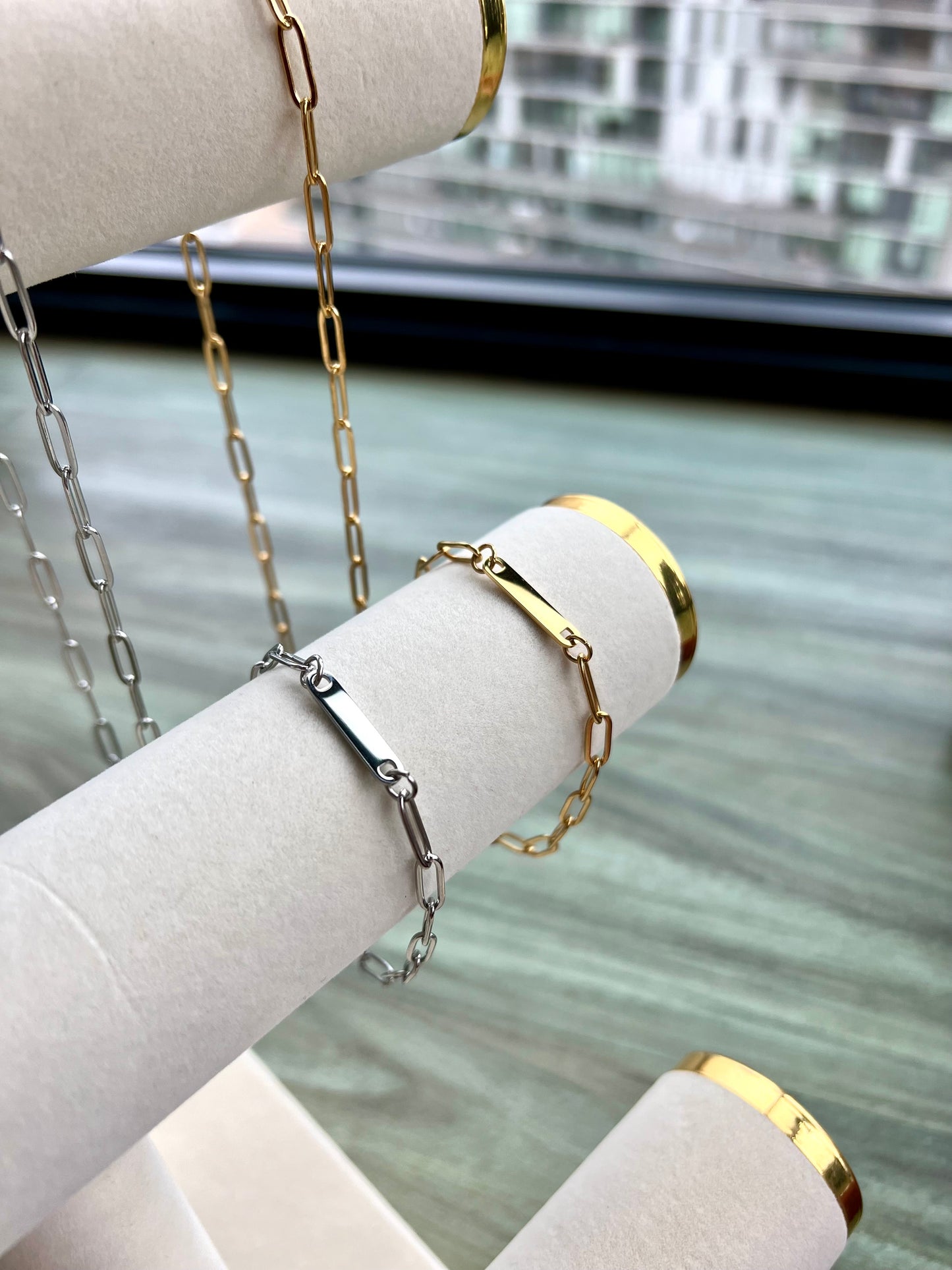 18K PVD PAPERCLIP Stainless Steel Bar Bracelet