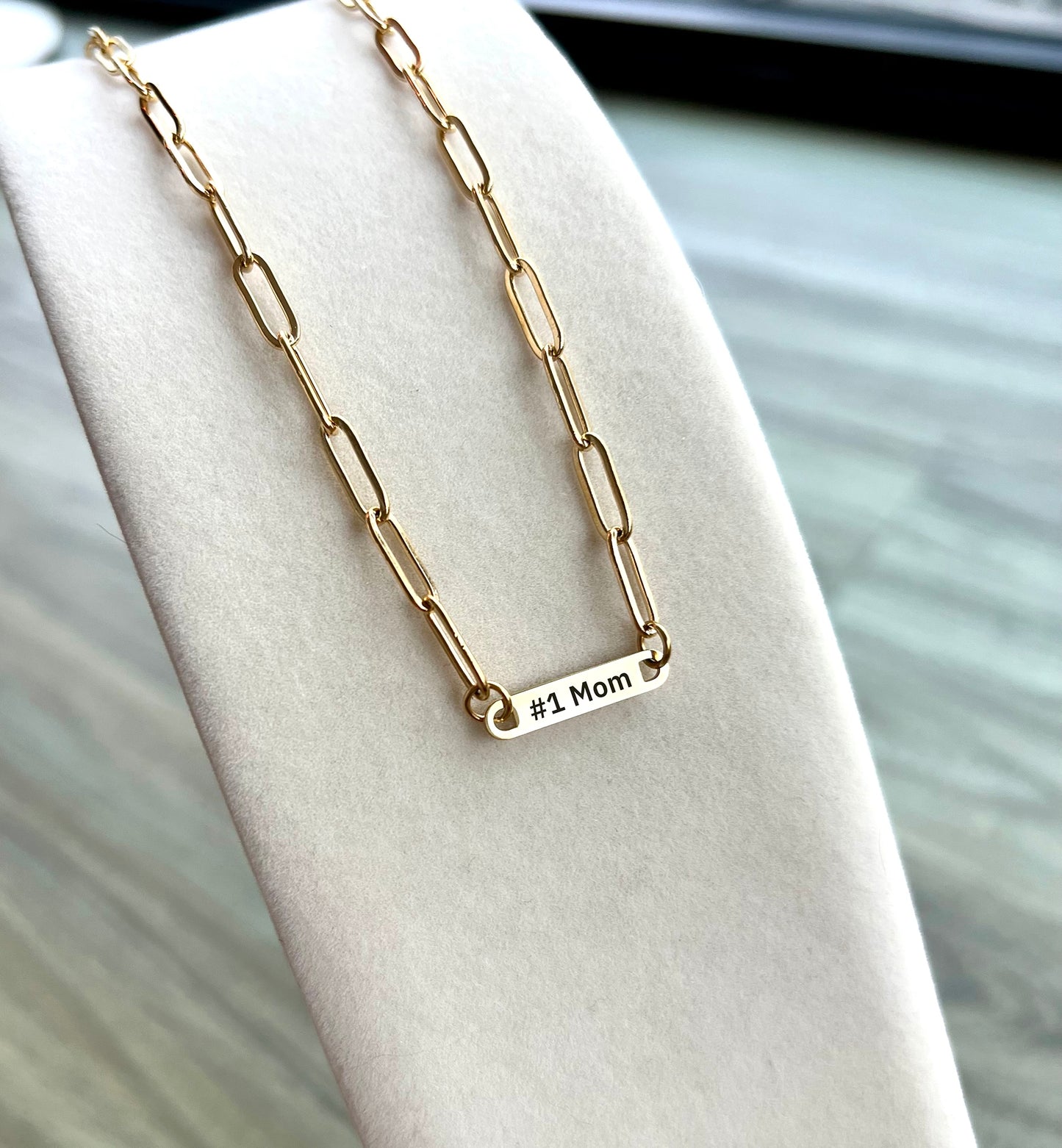 18K PVD PAPERCLIP Stainless Steel Bar Necklace