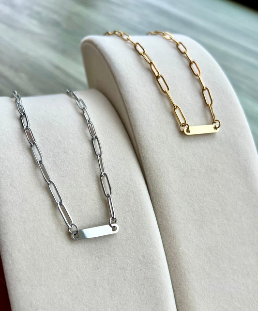 18K PVD PAPERCLIP Stainless Steel Bar Necklace