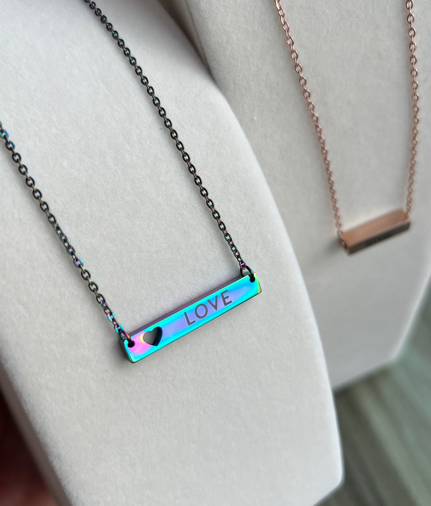 18K Coated PVD Stainless Steel HEART BAR Necklace