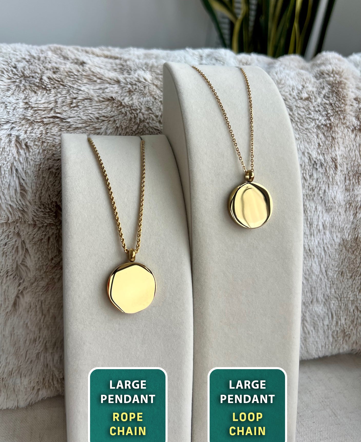 GOLD ROUND Pendant - 18K Coated PVD Stainless Steel Necklace